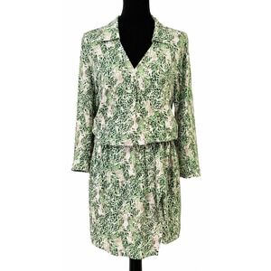 cabi green leaf dress CAbi Size XS Leaf Print Faux Wrap Dress Rayon Floral Style #280 Green Botanical